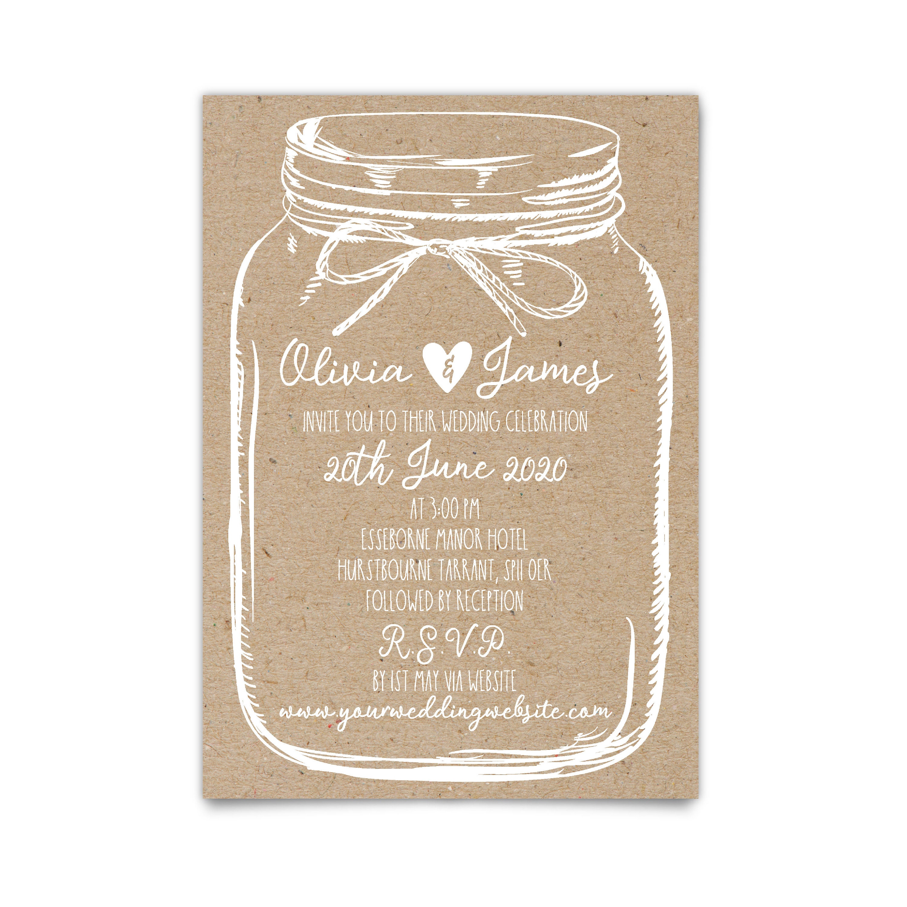 Mason Jar Wedding Invitations Suite Rustic Wedding Invites Mason