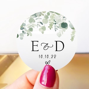 Stickers monogrammes personnalisés, Stickers de mariage transparents personnalisés, Élégantes étiquettes de faveurs cercle, Stickers ronds pour enveloppes, Monogramme floral