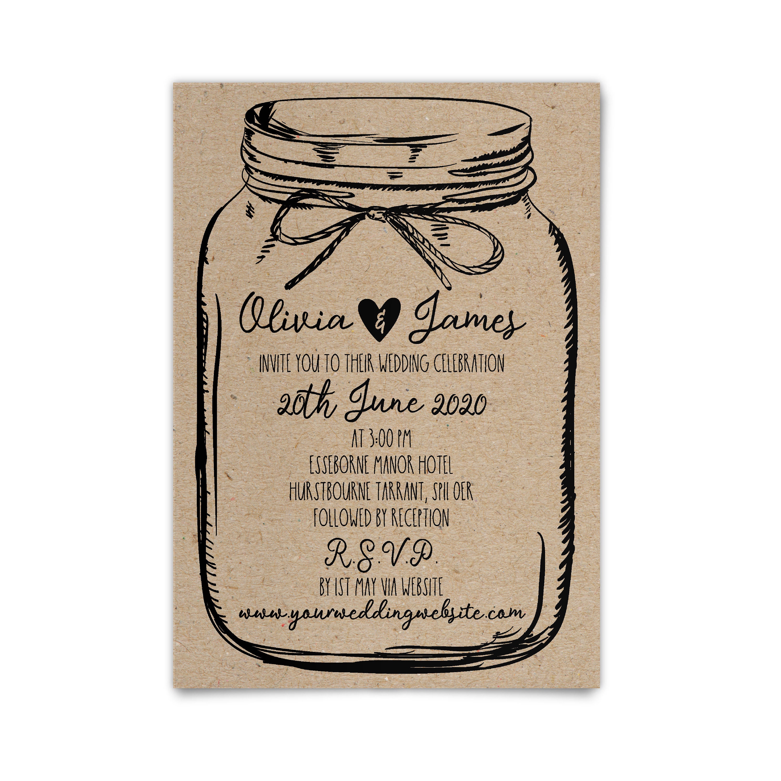 Mason Jar Wedding Invitations Suite Rustic Wedding Invites Mason