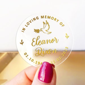 In Loving Memory of forget me not memorial gift stickers sheet, Personalized forget me not funeral round gift stickers labels