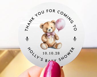 Teddy Bear Shower Stickers, It's A Girl Stickers, Baby Bear Round Stickers, Baby Girl Name Labels, Baby Bear Theme Sweet Cone Stickers