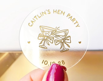 Modern Hen Party Stickers UK, Pink Hen Do Stickers, Bachelorette Favour Labels, Personalised Name Labels, Clear Party Stickers