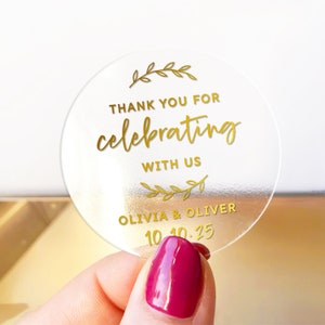 Wedding thank you gold foil clear favors stickers labels, Transparent stickers custom, Wedding favors stickers, Wedding favor labels