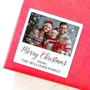 Personalisierte Foto-Urlaubsaufkleber - individuelle Namensetiketten für Weihnachtsgeschenke, Karten und Umschläge - Vintage festliche Designs