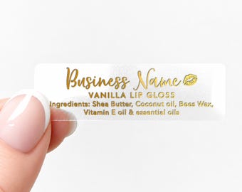 Pegatinas personalizadas para brillo labial con logotipo, pegatinas personalizadas para tubos de brillo labial, pegatinas para brillo labial para el empaquetado de pequeñas empresas.