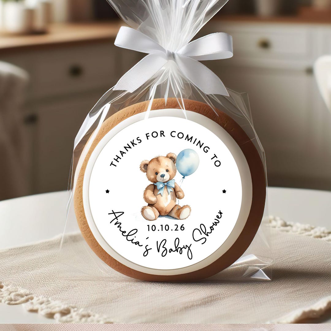Blue Bear Baby Shower Stickers, Personalised Baby Boy Shower Favour ...