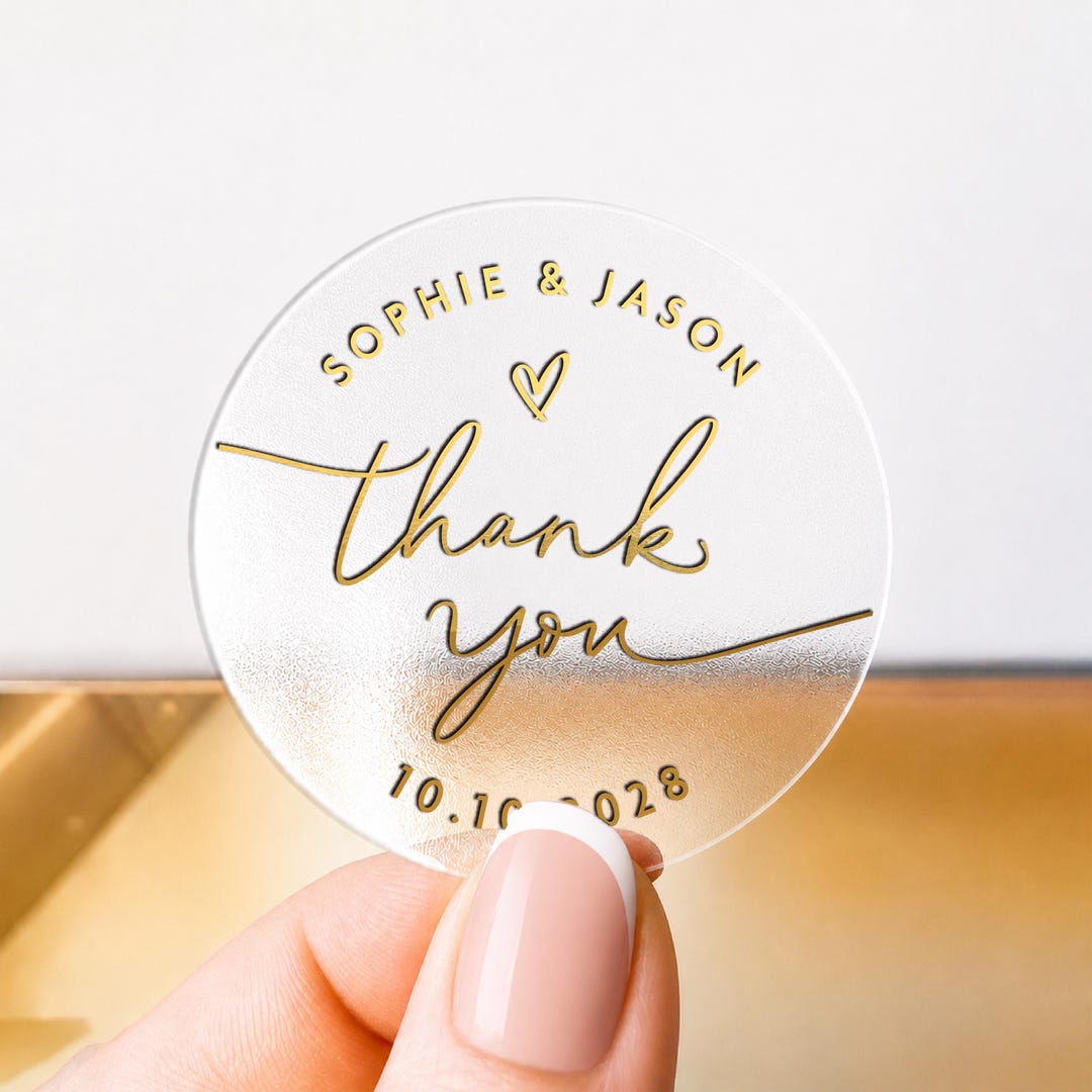 Custom Wedding Gold Foil Stickers, Personalised Thank You Labels ...