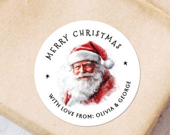 Pegatinas navideñas de Papá Noel, pegatinas redondas festivas para regalos de Navidad, pegatinas navideñas para envolver regalos de Navidad.