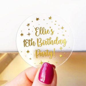 Happy Birthday thank you welcome bag clear stickers sheet, Thank you for coming to my party stickers, Birthday party bag stickers