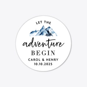 Let the adventure begin awaits wedding thank you stickers labels, Thank you wedding stickers, Adventure awaits mountain stickers