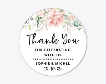 Custom wedding thank you circle stickers labels, Thank you stickers personalized, Welcome bag stickers wedding, Labels for wedding invites