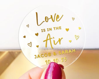 Love in the Air Wedding Confetti Gold Foil Stickers - Personalized Labels