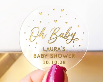 Cadeaustickers voor babyflesjes, handgemaakte stickers voor een babyshower, gouden stickers met babynaam, ronde bedankstickers, gepersonaliseerde labels met babythema