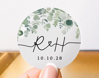 Personalised Monogram Wedding Stickers, Custom Initial Wedding Favour Labels, Elegant Wedding Thank You Seals