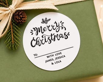 Christmas Gift Wrapping Stickers, Personalised Merry Christmas Envelope Seals, Custom Round Present Labels