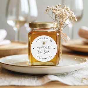 Personalised Meant To Bee Honey Stickers, Honey Jar Wedding Labels With Name, Custom Honey Favor Labels, Clear Mini Honey Jar Thank You Tags