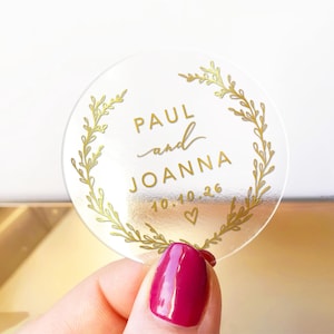 Sellos para sobres de boda con monograma de lámina dorada, pegatinas transparentes personalizadas, etiquetas de recuerdo personalizadas, elegantes sellos de etiqueta de boda para invitaciones.