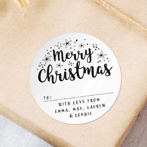 Etiquetas adhesivas navideñas y etiquetas de regalo, pegatinas redondas con nombre personalizado, pegatinas de Feliz Navidad, pegatinas personalizadas con nombre festivo