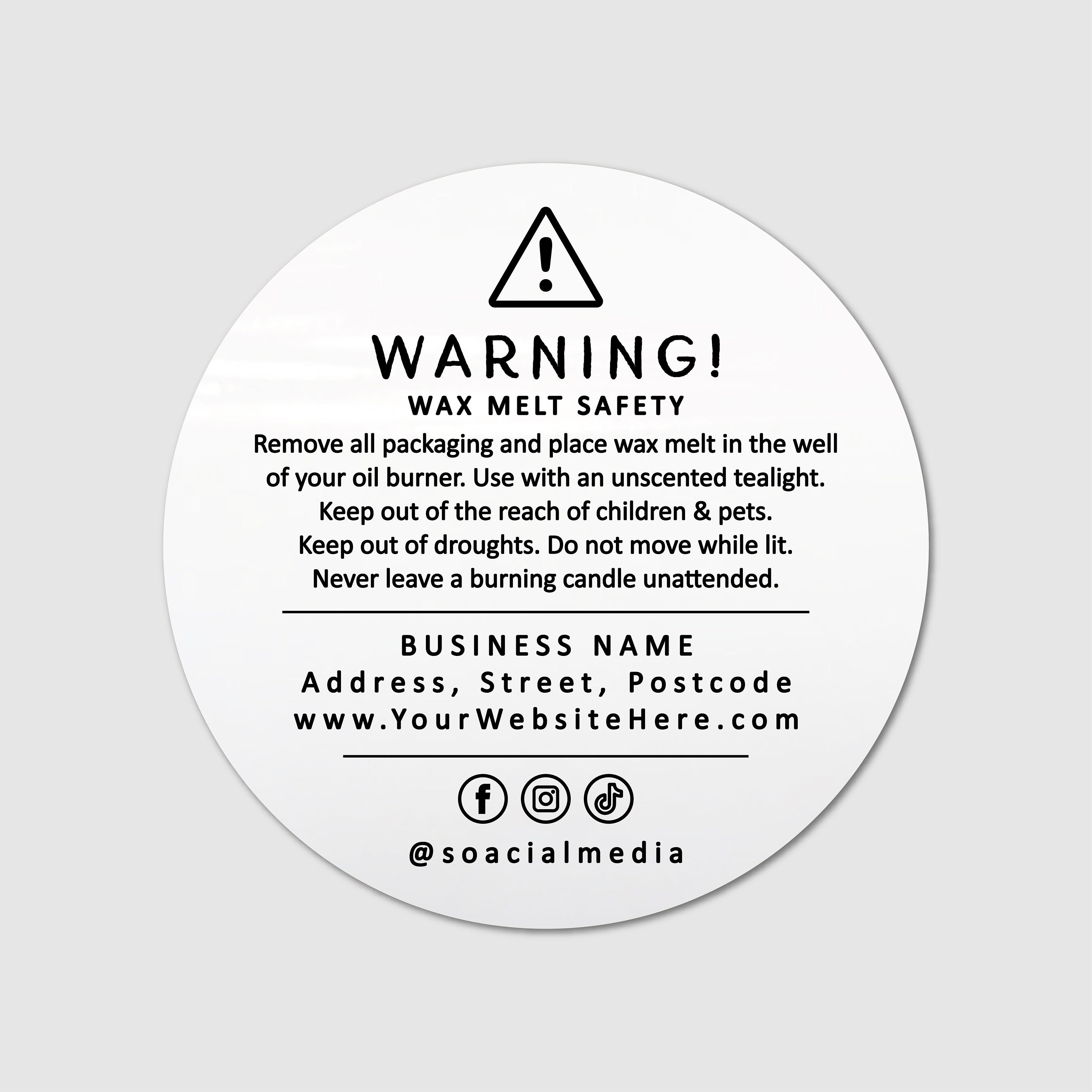Wax Melt Warning Label,wax Melt BURN WARNING Stickers,warning