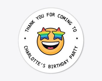 La festa emoji personalizzata favorisce gli adesivi di ringraziamento per il compleanno, l'adesivo per la festa di compleanno, gli adesivi per sacchetti regalo personalizzati