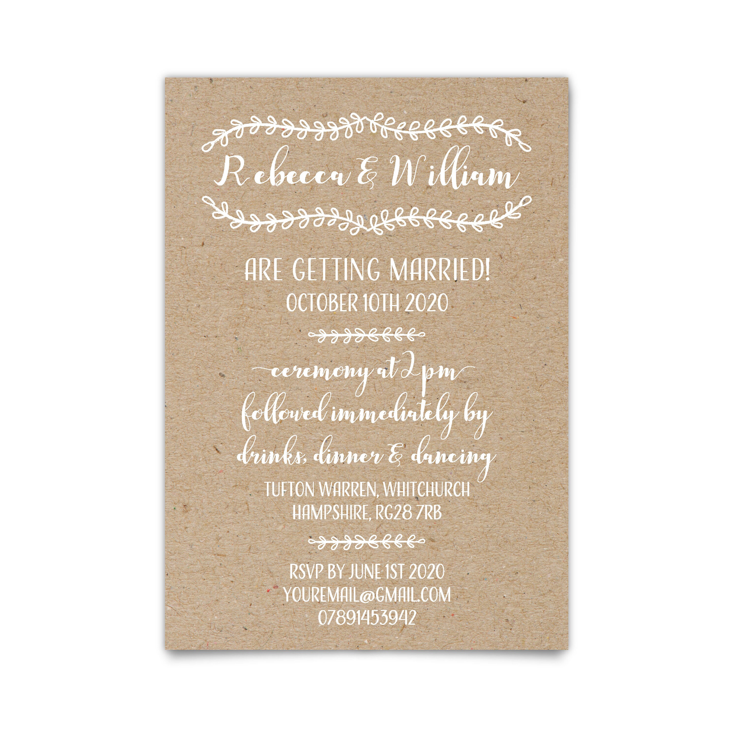 Kraft Wedding Invitation Printed Wedding Card Barn Wedding Invites