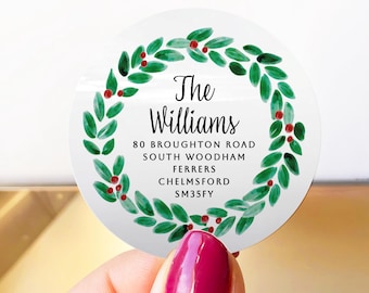 Adhesive Christmas Return Address Labels, Peel And Stick Minimal Christmas Address Labels, Modern Round Return Address Sticker Design