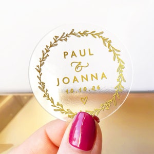 Wedding Thank You Gold Foil Clear Favor Stickers Labels Transparent Custom Stickers Wedding Favors Stickers Personalized Wedding Labels
