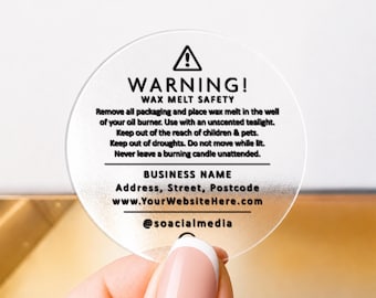 Wax Melt Warning Labels, Round CLP Stickers, Candle Safety Labels, Wax Melt Packaging Stickers