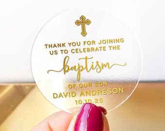 Personalised christening baptism stickers labels, Thank you custom name round christening stickers, Party favor stickers labels sheet