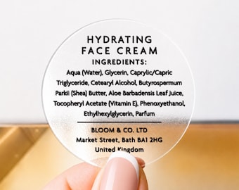 Cosmetic Ingredient Labels, Personalised Skincare Ingredient Stickers, Custom Product Labels, Beauty Packaging Stickers