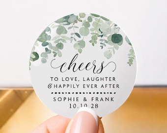 Personalised Round Cheers Stickers, Cheers Wedding Favour Labels, Clear Party Stickers, Custom Drink Seals