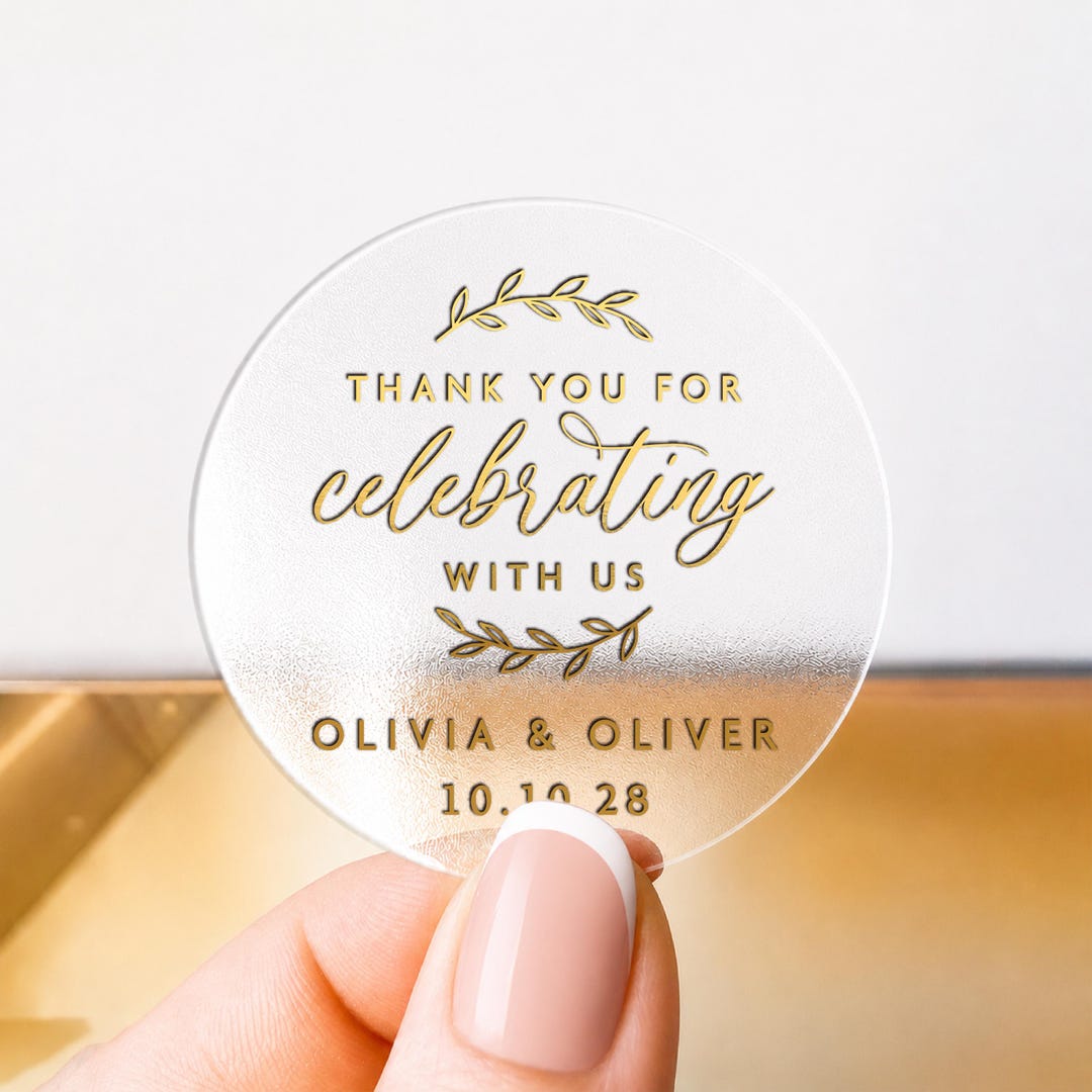 Thank You for Celebrating With Us Stickers, Clear Round Gold Foil ...