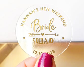 Bride Squad Stickers UK, Personalised Hen Party Labels, Party Bag Labels, Bride Tribe Favour Stickers, Pink Gift Bag Stickers