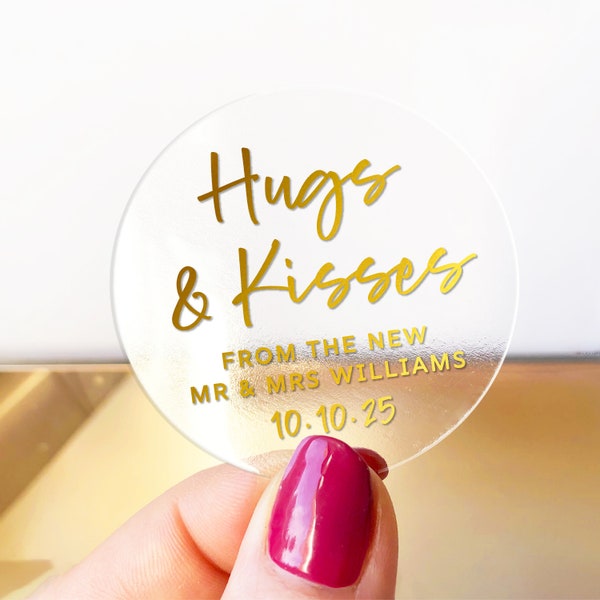 Personalized wedding thank you favors labels stickers, Hugs and kisses wedding favor stickers, Mr and mrs thank you stickers