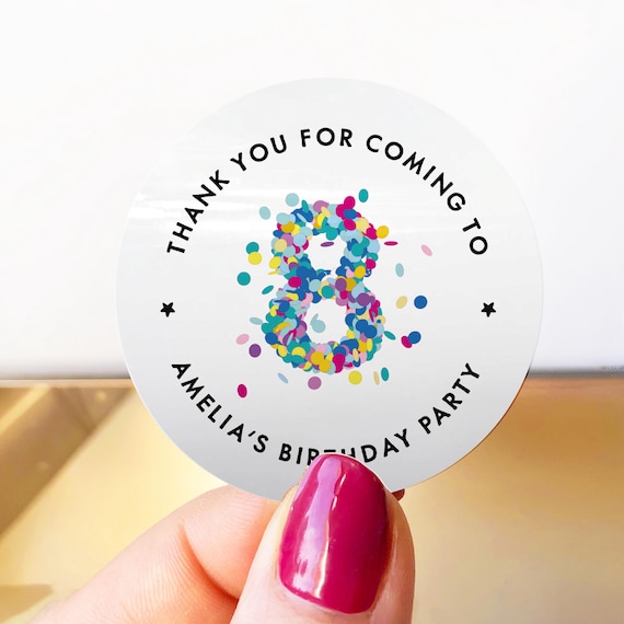 Personalised Happy Birthday Stickers, Custom Round Stickers For Party Favours, Thank You Stickers For Guests, Small Thank You Stickers
