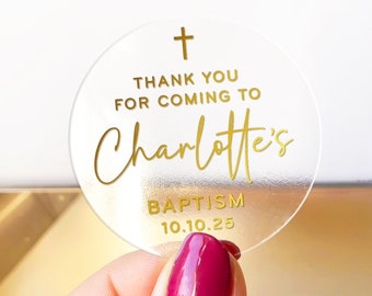 Personalised christening baptism stickers labels, Thank you custom name round christening stickers, Party favor stickers labels sheet