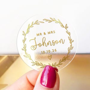 Sellos para sobres de boda dorados, pegatinas redondas personalizadas para invitaciones y regalos