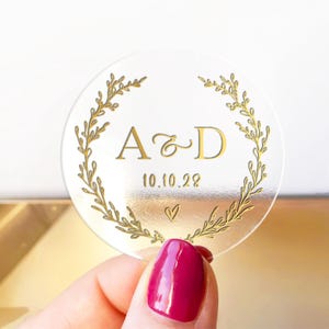 Stickers pour enveloppes de mariage personnalisés, Joints ronds en feuille d'or, Étiquettes personnalisées pour enveloppes de mariage, Stickers papeterie de mariage