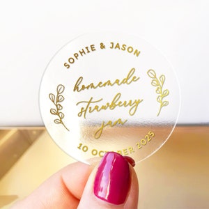 Custom wedding gold foil favor stickers labels for jars, Personalized wedding jam favor sticker, Jam packed with love labels