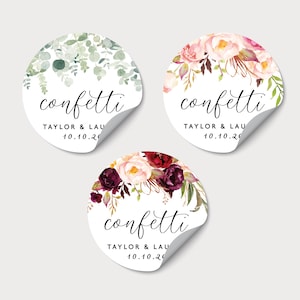 Pegatinas de confeti personalizadas para bodas, etiquetas para bolsas de confeti, pegatinas de confeti personalizadas para regalos y etiquetas transparentes para fiestas.