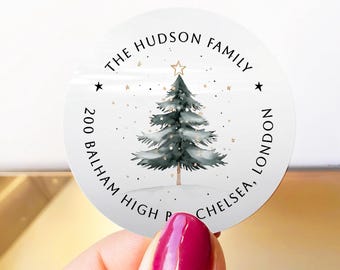 Adhesive Christmas Return Address Labels, Peel And Stick Minimal Christmas Address Labels, Modern Round Return Address Sticker Design