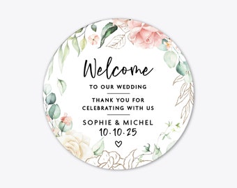 Wedding welcome bag thank you favors stickers labels, Custom stickers round labels, Welcome sticker for wedding bag