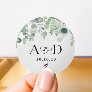 Adesivi monogramma personalizzati, adesivi trasparenti personalizzati per matrimoni, eleganti etichette circolari per bomboniere, adesivi per sigilli rotondi per buste, monogramma floreale