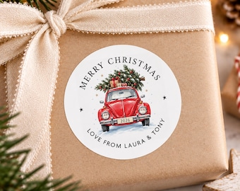 Christmas Car Stickers, Personalised Christmas Gift Labels, Red Car Present Stickers, Christmas Tree Gift Tags, Custom Labels