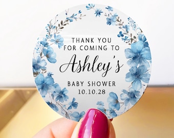 Autocollants floraux pour baby shower, Stickers bébé doux Phoques, Stickers douche pour sacs, Stickers bébé fleurs bleus, Stickers C'est un garçon