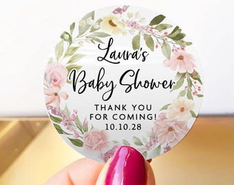 Pink Floral Baby Stickers, Custom It's A Girl Stickers, Personalised Baby Girl Floral Stickers, Clear Baby Shower Favour Sticker Labels