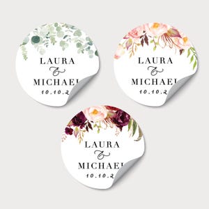 Personalized Round Monogram Stickers, Monogram Initial Stickers For Gifts, Floral Clear Sticker Designs, Sticker Seals For Envelopes