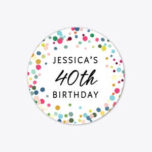 Personalized party favors 40th birthday thank you stickers, Birthday party favor sticker, Any age, Any Custom Taxt