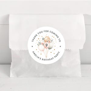 Adesivos personalizados para festa de aniversário com balões, etiquetas com mensagens de agradecimento, etiquetas coloridas para balões para meninas, adesivos para lembrancinhas de convidados
