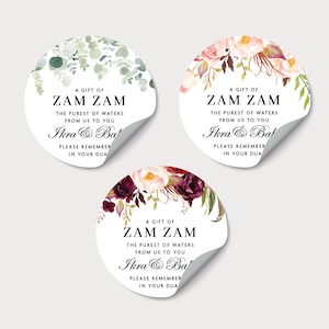Personalized Zam Zam Water Gift Labels, Islamic Event Bottle Stickers, Clear Religious Water Bottle Stickers, Round Custom Wedding Labels